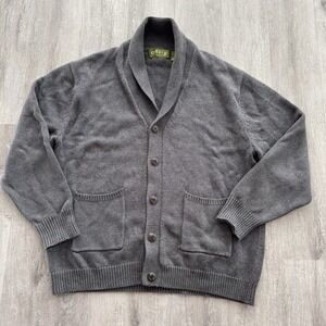Orvis Sweater Mens Large Gray Button Front Cardigan Pockets Knit Heavy Cotton